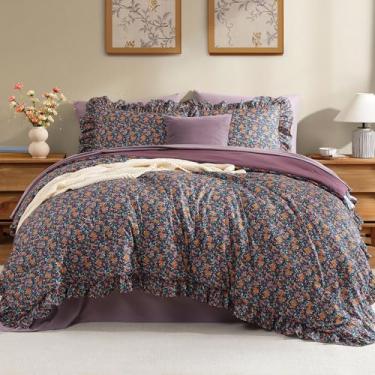 Imagem de BLOOMHAVEN Conjunto de edredom completo - 7 peças de cama de floresta profunda com babados, cama de fazenda chique gasto em uma bolsa completa com edredom de babados, lençóis florais, fronhas e