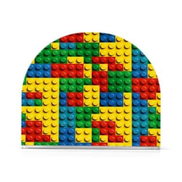 Imagem de Qilmy Porta-guardanapos, blocos de construção de brinquedos coloridos padrão acrílico transparente porta-guardanapos para mesa, suporte de guardanapo de coquetel de papel de seda para cozinha