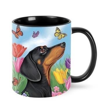Imagem de Jumou Caneca de café Dachshund 325 ml copo de cerâmica engraçado para mulheres homens novidade presentes de aniversário Natal micro-ondas escritório casa