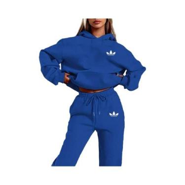 Imagem de Conjunto De Moletom Feminino Plush Casual Hip Hop De Rua 2 Peças Com E