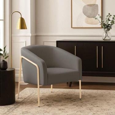 Imagem de Poltrona Sala Industrial Alta Champanhe Stella Suede Grafite D03 - D'r