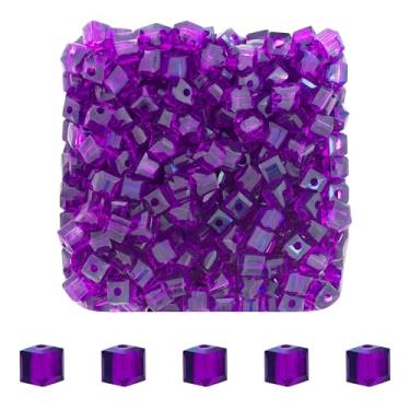 Imagem de Mandala Crafts Contas de cristal de cubo roxo de 4 mm – 500 contas de vidro facetadas para fabricação de joias, suprimentos de contas, artesanato DIY, pulseiras, colares, brincos e contas