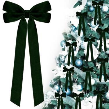 Imagem de MUKOSEL 12 peças de fita de veludo verde escuro, decorações de árvore de Natal, enfeites de Natal para árvore em casa, festa, guirlanda de porta da frente, decoração de férias
