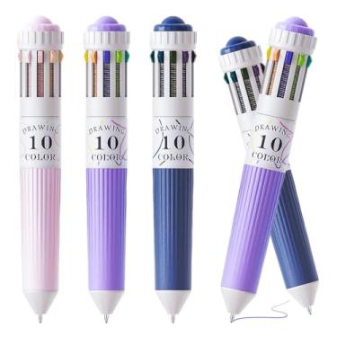 Imagem de ArvezVoy 3 canetas multicoloridas em uma, canetas esferográficas coloridas retráteis 10 em 1 para escritório, material de volta às aulas, 30 cores