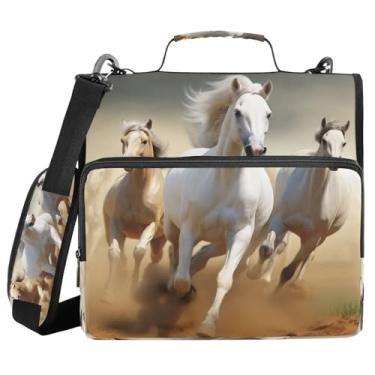 Imagem de YETTASBIN Fichário com zíper de 3 anéis de cavalo com alça de ombro e alça – organizador de fichário de 3,8 cm, pasta expansível resistente à água com vários bolsos para escola e escritório