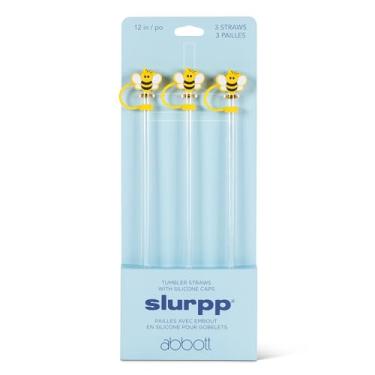 Imagem de Abbott Collection Canudos jumbo com tampas de abelha. Conjunto de 3. Canudos reutilizáveis para garrafas de água - plástico/silicone, amarelo/preto (33 cm A)