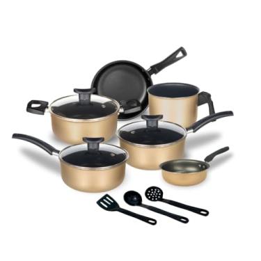 Imagem de Jogo de Panelas Antiaderente 9 Peças com Tampas de Vidro Teflon – Conjunto Completo para Cozinha (Bege)