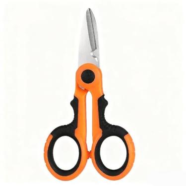 Imagem de Tesoura de eletricista multiuso laranja e preta, lâmina serrilhada de aço inoxidável, fio e ferramenta de corte de carne (cardada)