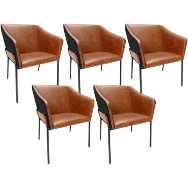 Imagem de Kit 5 Cadeiras Para Sala De Jantar Estar Living Olívia L02 Couríssimo Camel Preto - Lyam Decor