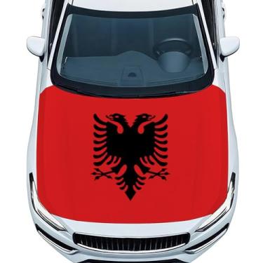 Imagem de Capa de capô de carro com bandeira da Albânia, poliéster elástico, ajuste universal, 9 x 1,5 m, faixa de capô automotivo extensível