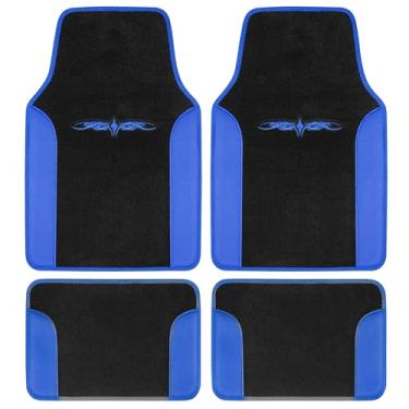 Imagem de BDK Tapetes de piso frescos, acabamento em vinil colorido com tatuagem tribal para carro, Sedan caminhão, SUV, conjunto frontal e traseiro com 4 ajuste universal, azul tatuagem (MT-201-BL)