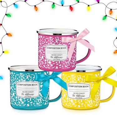 Imagem de Potchen 3 peças de presentes de agradecimento de professores de Natal 340 g livro de composição motivacional esmalte canecas de acampamento copos de metal com alça presente de agradecimento para