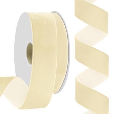 Imagem de Rilisili Fita de veludo marfim 3,5 cm x 10 metros de tecido carretel para gargantilha de veludo, decoração de guirlanda de Natal, ornamentos artesanais artesanais, embrulho de presente e fabricação de
