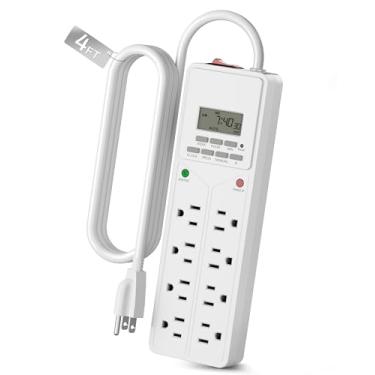 Imagem de BN-LINK Protetor contra surtos de 8 saídas com temporizador digital de 7 dias (4 saídas cronometradas, 4 saídas sempre ligadas) - branco