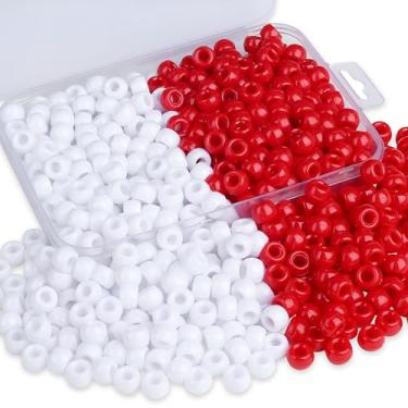 Imagem de XIANNVXI Miçangas de pônei vermelhas brancas 500 peças de 9 mm contas de pônei vermelhas e brancas para pulseiras de cabelo trançadas artesanais colar de amizade