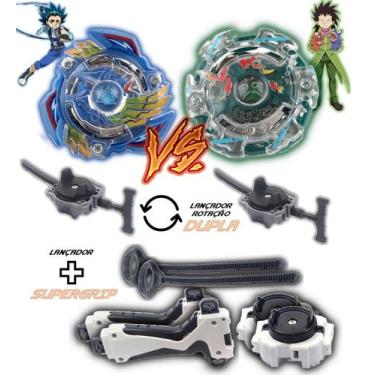 Imagem de Kit 2 Beyblade Burst + 4 Lançadores Valtryek Vs Kerbeus Tornado Gyro -