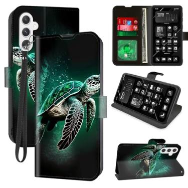 Imagem de Decahouy Capa carteira para Samsung Galaxy S25 FE com bloqueio RFID, 4 porta-cartões, suporte, alça de pulso – Capa protetora magnética de couro PU para mulheres e homens, lindas tartarugas marinhas