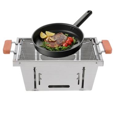 Imagem de Churrasqueira Portátil para Acampamento - Grelhador a Carvão Ajustável em 4 Alturas,Fogão de Campismo Portátil,para Acampamento Piquenique Churrasco ao Ar Livre Jardim Praia Caminhada