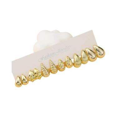 Imagem de Conjunto De Brincos De Stud Em Forma De Gota D'Água Dourada Para Mulhe