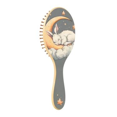Imagem de Escova de cabelo de madeira ecológica para dormir coelho branco, escova de madeira para pentes de cabelo para mulheres, massagem no couro cabeludo