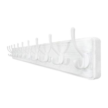 Imagem de Prateleiras suspensas Cabide de parede com 10 ganchos longos, cabide de madeira para parede(Branco)