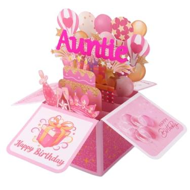 Imagem de Happy Birthday Cartão Pop Up para Tia, Cartão Cumprimentos Aniversário 3D Personalizado Bolo Colorido & Balões Caixa Presente Popup com Envelope para Tia Presente Celebração