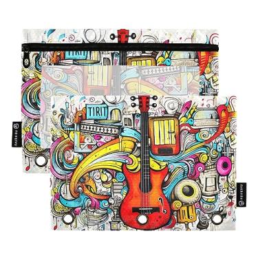 Imagem de Style of Artistic Doodles Music Pencil Pouch 3 anéis, bolsa de lápis com zíper de 3 furos, para professores, material escolar universitário macio