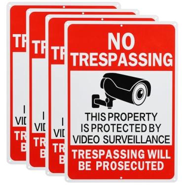 Imagem de Placas grandes de vigilância por vídeo, 35,5 x 25,4 cm, placa de propriedade privada, alumínio refletivo, resistente ao desbotamento, uso interno ou externo (pacote com 4)