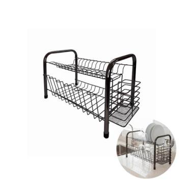 Imagem de Escorredor de Louças Duplo Bredal Preto Porta Talher Copo, BR0009-PR, 