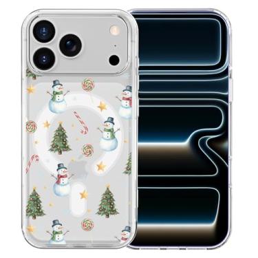 Imagem de MAYCARI Capa de telefone de Natal para iPhone 17 Pro Max compatível com ímã bengala doce boneco de neve capa magnética transparente para meninas e mulheres capa protetora à prova de choque para Apple