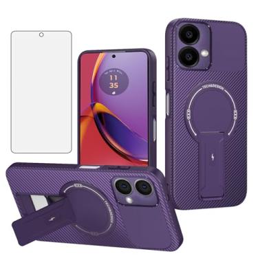 Imagem de Asuwish Capa de celular para Motorola Moto G84 5G Capa magnética de fibra de carbono com protetor de tela de vidro temperado e suporte protetora, fina, macia, rígida, fina, acessórios G 84 2023