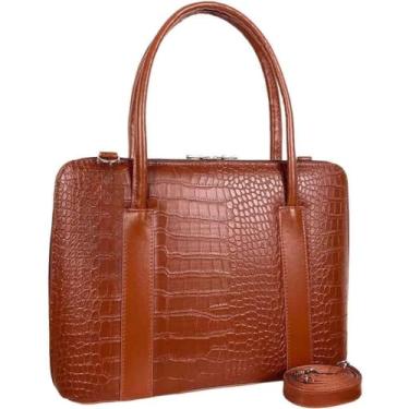 Imagem de Pasta Maleta Feminina Executiva Case Para Notebook Tablet Bolsa(Marrom-croco-tejus,Padrão)