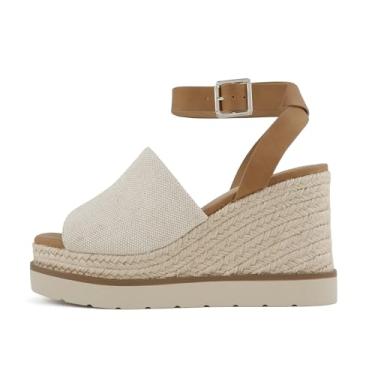 Imagem de Soda "Stella" ~ Sandálias femininas quadradas Peep Toe plataforma única plataforma alpargata com tira ajustável no tornozelo, Nobuck bege bege, 41