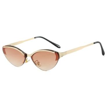 Imagem de Óculos de Sol UV400 - Olho de Gato Metálico Colorido com Degradê Chá para Homens e Mulheres, Esportes ao Ar Livre, Corrida e Ciclismo, Dourado Chá