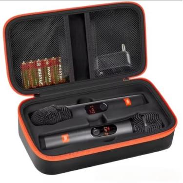 Imagem de Estojo de transporte para microfone sem fio compatível com sistema JBL sem fio de dois microfones com receptor de canal duplo. Bolsa de microfone para cantar ou karaokê (preto) único caso
