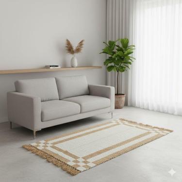 Imagem de Tapete Passadeira Dupla Face Artesanal Algodão Confy 80x150 Bege