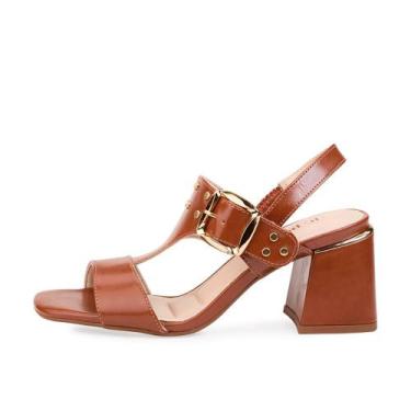 Imagem de Sandalia Bebece Tira Larga Fivela Maxi Rebites, 35, Marrom