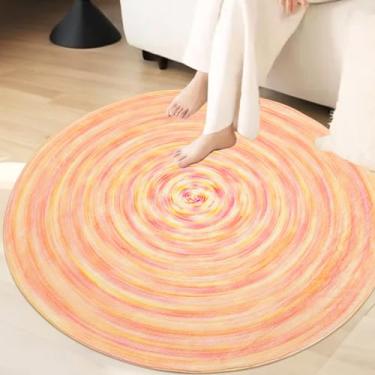 Imagem de Lacomfy Tapete infantil pastel de 1,5 m redondo laranja para quarto de meninas, quarto de crianças, berçário, moderno, abstrato, colorido, tapete infantil, macio, antiderrapante, lavável, gradiente