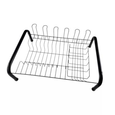 Imagem de Escorredor de Louças em Aço, Preto, Capacidade para 10 Pratos, 6 Copos e Talheres, 45 x 34 x 13 cm