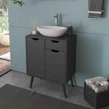 Imagem de Gabinete para Banheiro com 2 Portas e 1 Gaveta para buca 60x80cm Pés P