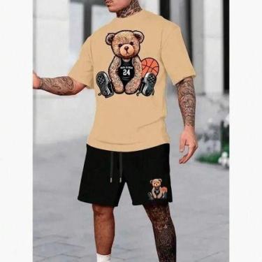 Imagem de Short Bermuda Mauricinho Mais Camiseta Basica Gola Redonda Conjunto Ma