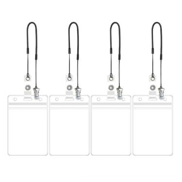 Imagem de Mini Skater 4 conjuntos de porta-crachás de identificação retráteis de metal jacaré, suporte vertical para crachá de trabalho com cordões elásticos de plástico retrátil para escritório, escola