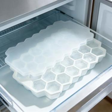 Imagem de Bandejas de cubos de gelo para freezer com tampa – Bandeja de silicone multicolorido com tampa para pequenos cubos de gelo, cubo de gelo reutilizável de fácil liberação em balde de gelo para xícara de