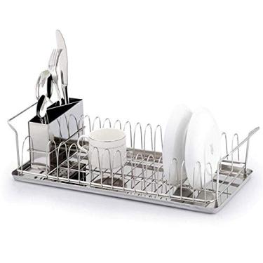 Imagem de Escorredor grande de aço inoxidável de camada única escorredor de pratos de armazenamento de cozinha escorredor de pratos de secagem escorredor de copos