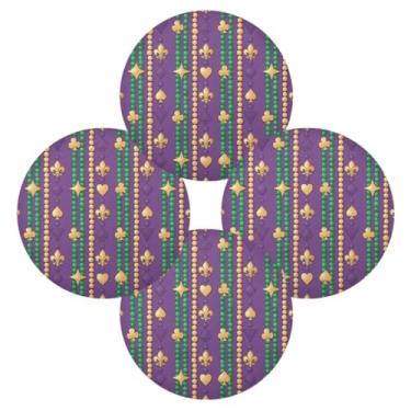 Imagem de Wassud Jogo americano conjunto de 4 tapetes de mesa redondos com listras flor-de-lis para cozinha e jantar tapetes laváveis resistentes ao calor para decoração de mesa 39 cm