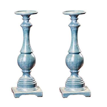 Imagem de Castiçais de mesa de jantar 2 peças suporte de vela antigo europeu de resina suporte de vela clássico decoração suporte de vela (cor: azul Tamanho: terno de duas peças)