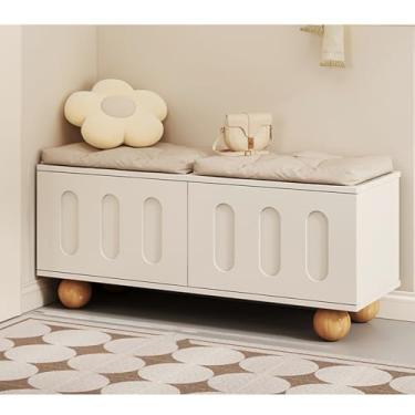 Imagem de Banco de armazenamento de sapatos com assento almofadado, banco de sapateira com 2 portas, armário de sapatos com banco, organizador de armário de sapatos oculto com armazenamento para hall de entrada