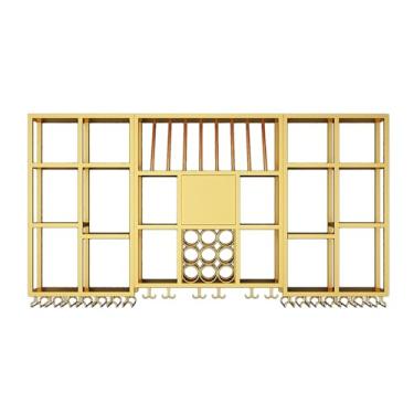 Imagem de Prateleira de barra de ferro iluminada por LED - Exibição de vinho montada na parede com suporte e armazenamento de taças - Rack de bebidas elegante para cozinha, bar, restaurante e sala de estar