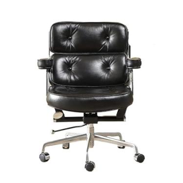 Imagem de VHDY85KA Cadeira de mesa de couro PU com encosto médio, cadeira de escritório com apoios de braços, cadeira ajustável com rodas cadeira de escritório (preto)