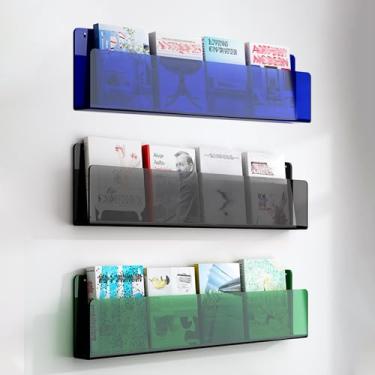 Imagem de Porta-revistas de acrílico montado na parede de 3 peças, suporte de livros de banheiro e exibição de literatura, suporte de brochura e organizador de correio, grande 120 cm, cor B